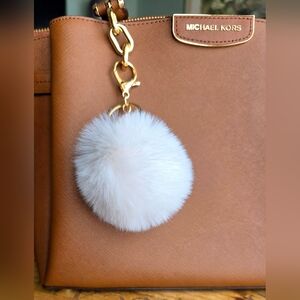 White Faux Fur Pom Bag Charm Key Chain